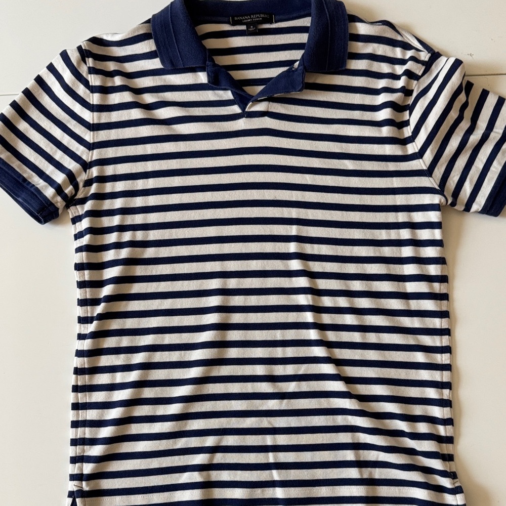 Banana Republic Navy and White Striped Polo